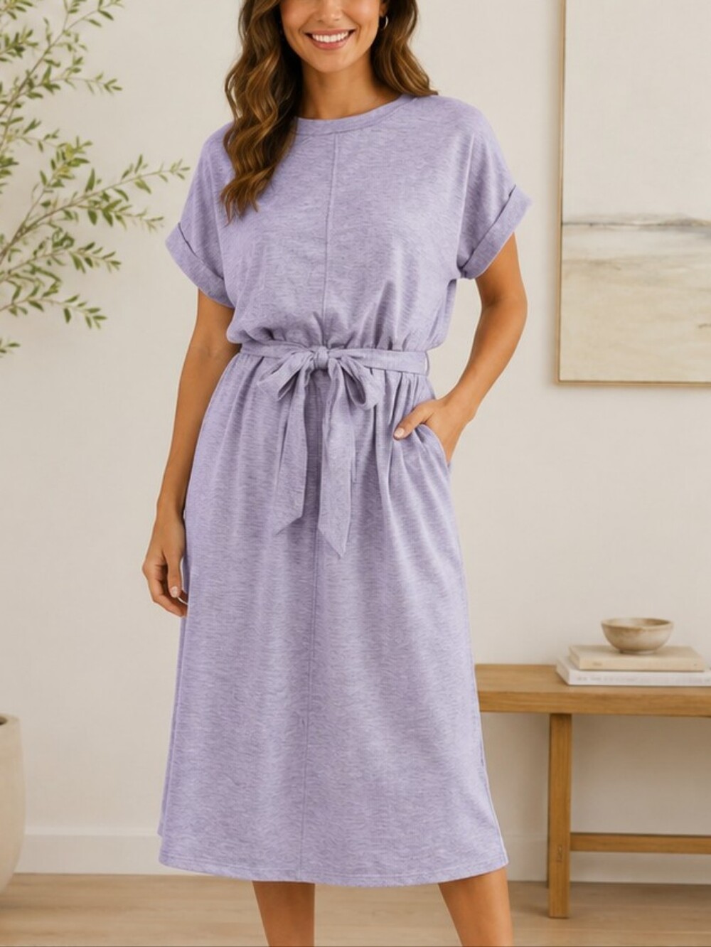 GILLI Lavender Gray Tie-Waist Midi Dress | Size S